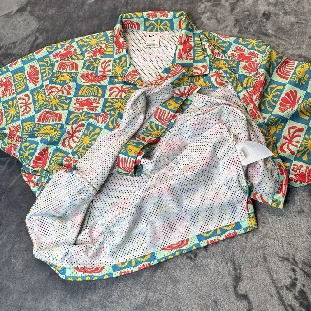 Nike Sz XL Mesh Hawaiian Resort Camp Shirt Dri-Fit Button Down Men Colorful 0962